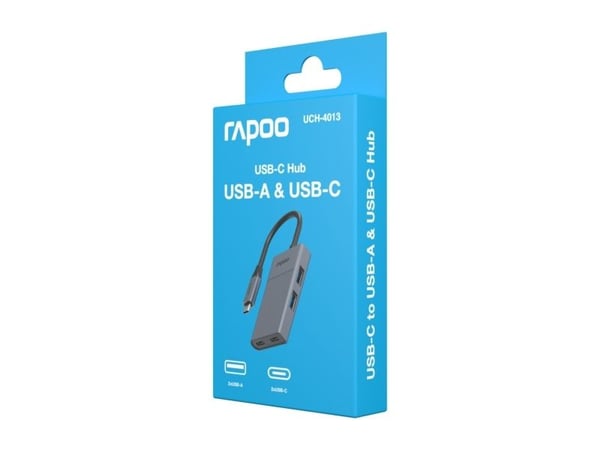 Rapoo UCH-4013, USB Type-C, USB 3.2 Gen 1 (3.1 Gen 1) Type-A, USB 3.2 Gen 1 (3.1 Gen 1) Type-C, 5000 Mbit/s, Harmaa, Muovi, 0,14 m