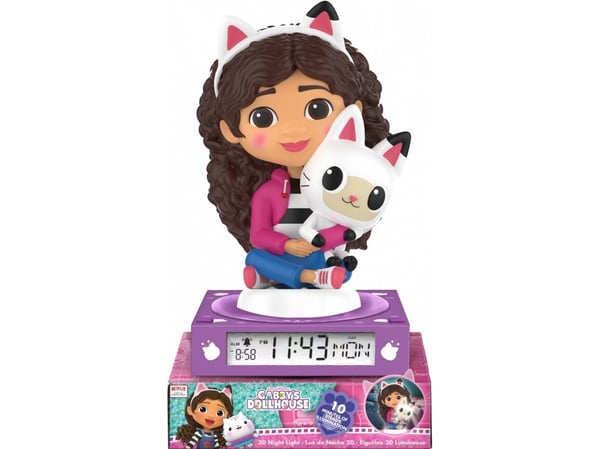 Kids Euroswan 3D nattlampe med vekkerur, Kattekupp Gabi. Gabby's Dollhouse GD00095