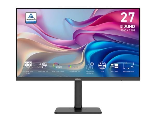 MSI Modern MD272UPHG - LED-skjerm - 27" - 3840 x 2160 UHD @ 60 Hz - IPS - 400 cd/m² - DisplayHDR 400 - 4 ms - HDMI, DisplayPort, USB-C - høyttalere