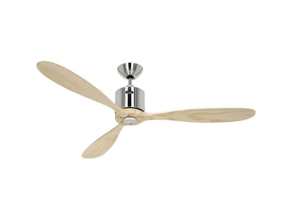 CasaFan AEROPLAN ECO 132 BN-NT loftsvifte massivt tre natur 27 W (Ø x H) 132 cm x 310 mm krom (børstet) med fjernkontroll, timer, vinterdrift