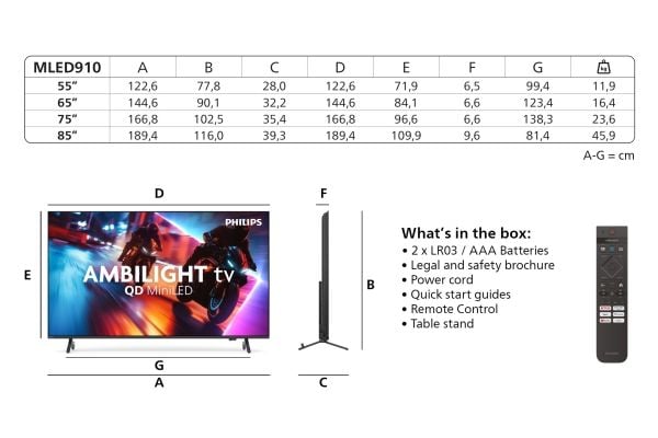 Philips 85MLED910 - 85" Diagonalklasse LED-bakgrunnsbelyst LCD TV - QLED - Smart TV - TITAN OS - 4K UHD (2160p) 3840 x 2160 - HDR - Quantum Dot, Mi...