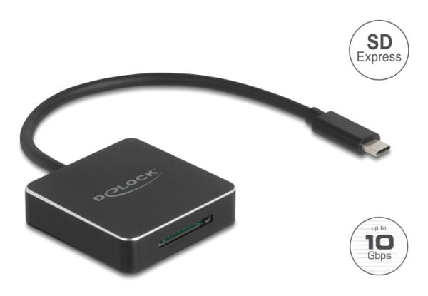 DeLOCK 91019, SD, SDHC, SDXC, musta, 10000 Mbit/s, Alumiini, Muovi, USB 3.1 (Gen 2) Type C, 54 mm