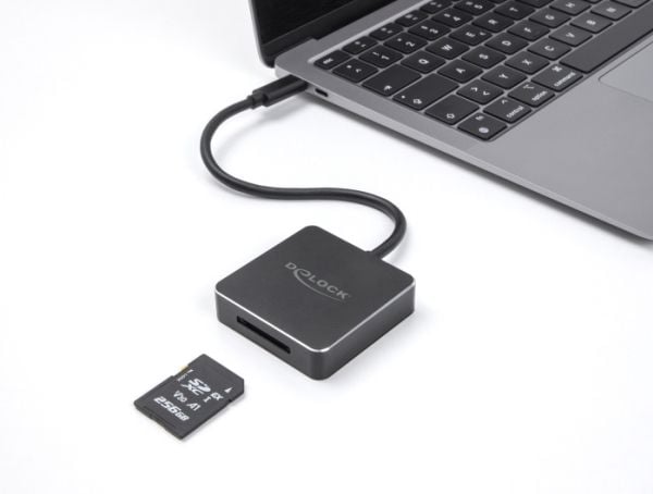 DeLOCK 91019, SD, SDHC, SDXC, musta, 10000 Mbit/s, Alumiini, Muovi, USB 3.1 (Gen 2) Type C, 54 mm