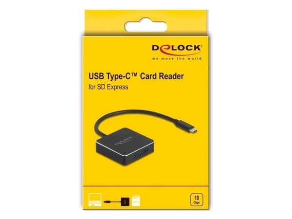 DeLOCK 91019, SD, SDHC, SDXC, musta, 10000 Mbit/s, Alumiini, Muovi, USB 3.1 (Gen 2) Type C, 54 mm