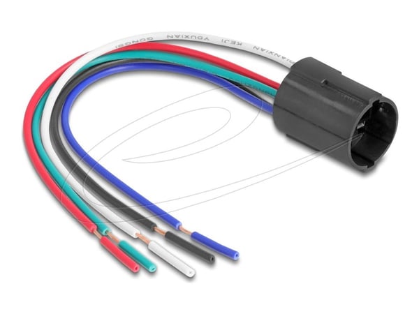 Delock - Push button wiring harness - 5-stifts (hunn) til uisolert tråd - AC 230 V - 3 A - 15 cm - flertrådet - svart