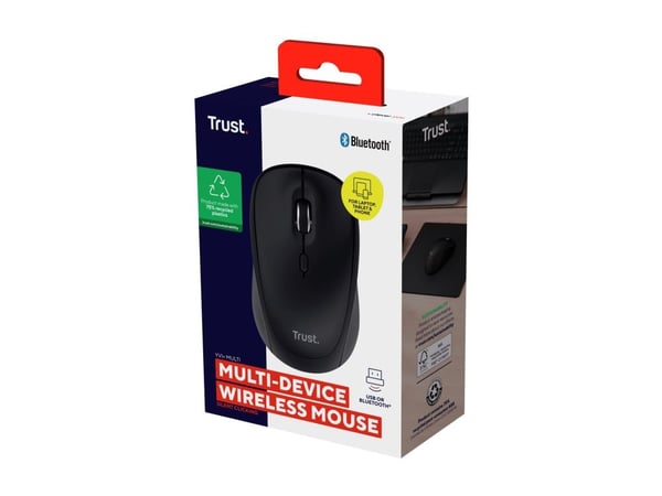 Trust Yvi+, Ambidextrous, Optinen, RF langaton + Bluetooth, 1600 dpi, Musta