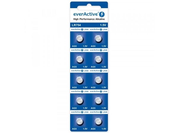 EverActive Mini alkalisk batteri everActive AG5 G5 LR754 LR48 - blisterpakning med 10 stk.