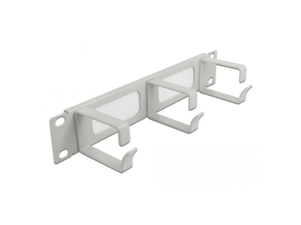Delock Cable Management Brush Strip with 3 hooks - Styringspanel for rackkabler med børste - grå - 1U - 10"