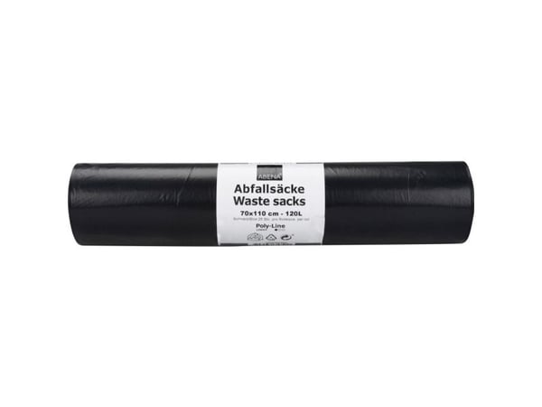 Sæk, ABENA Poly-Line, 120 l, sort, LDPE - (10 stk.)