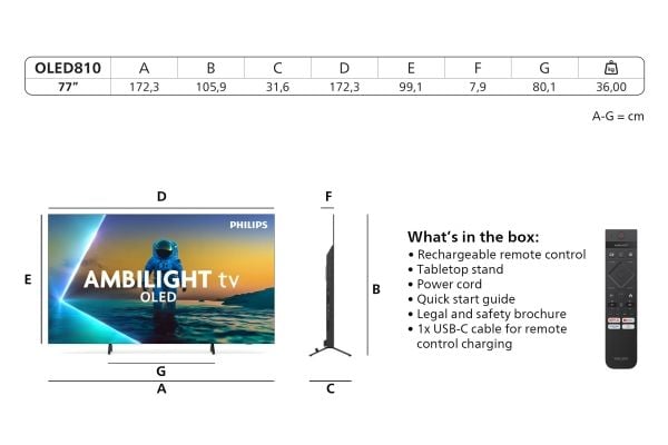 Philips 77OLED810 - 77" Diagonalklasse OLED TV - Smart TV - Google TV - 4K UHD (2160p) 3840 x 2160 - HDR