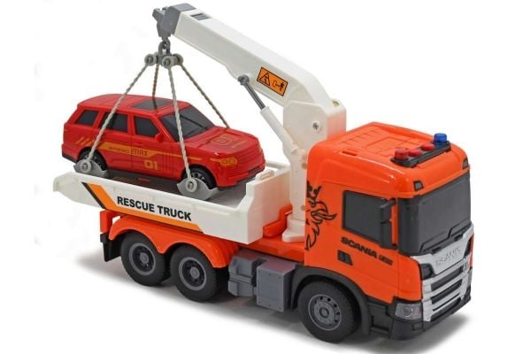 SCANIA kuorma-auto ja nosturi sängyllä, valo ja ääni 25x10x15cm