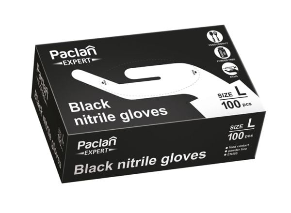 Nitrilhansker svarte str. L, 100 stk PACLAN 400g(10)