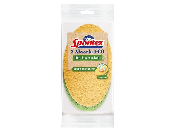 Spontex Absorb+ Eco rengjøringssvamp, 2 stk., grønn