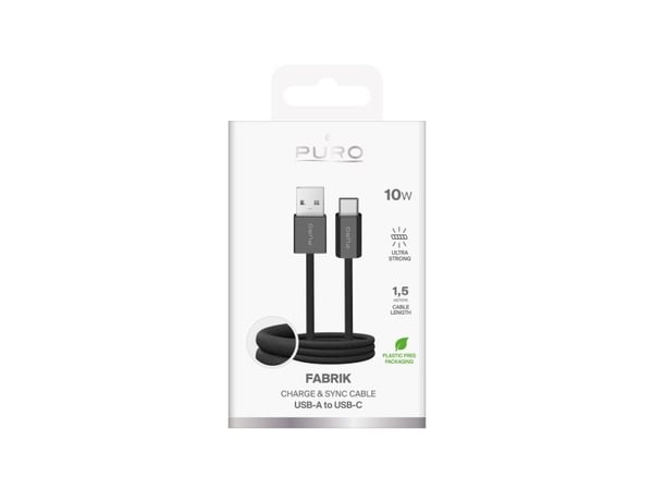 Puro Fabrik 2.0 10W USB-A - USB-C punottu kaapeli 1,5 m - musta