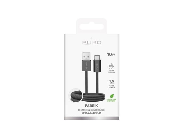 Puro Fabrik 2.0 10W USB-A - USB-C flettet kabel 1,5m - Mørkegrønn