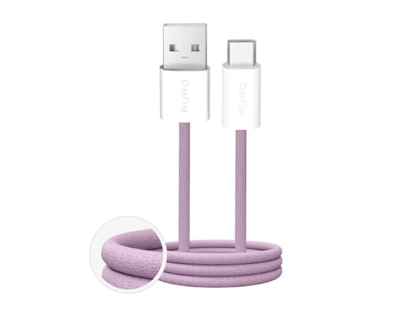Puro Fabrik 2.0 10W USB-A - USB-C punottu kaapeli 1,5 m - vaaleanpunainen