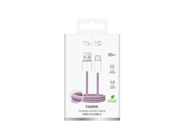 Puro Fabrik 2.0 10W USB-A - USB-C punottu kaapeli 1,5 m - vaaleanpunainen
