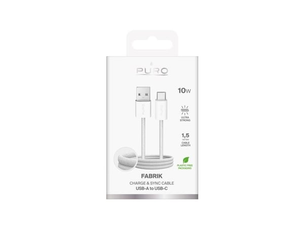 Puro Fabrik 2.0 10W USB-A - USB-C punottu kaapeli 1,5 m - valkoinen