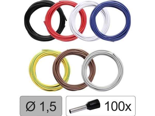 Quadrios 25CW116 Yksijohtiminen LiFY 1,5 mm² Musta, Punainen, Valkoinen, Sininen, Keltainen-vihreä, Ruskea, Harmaa 1 setti