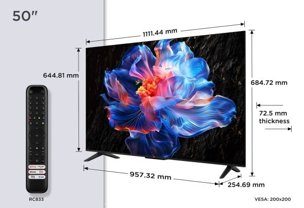 TCL 50V6C - 50" Diagonalklasse (49.5" synlig) - V6C Series LED-bakgrunnsbelyst LCD TV - Smart TV - Google TV - 4K UHD (2160p) 3840 x 2160 - HDR - b...