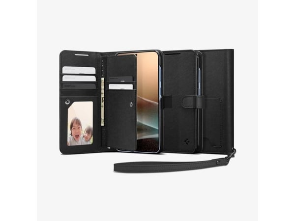 Spigen Wallet S - Lommebok for mobiltelefon - polykarbonat, termoplast-polyuretan (TPU) - svart - for Samsung Galaxy S25+