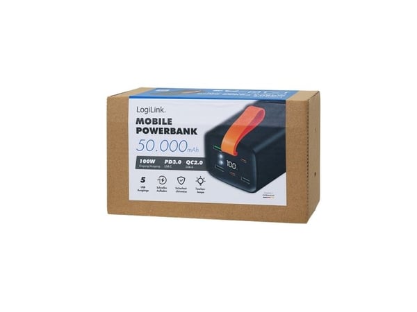 LogiLink PA0351, 50000 mAh, Lithium Polymer (LiPo), Power Delivery 3.0, Quick Charge 3.0, 100 W, Sort