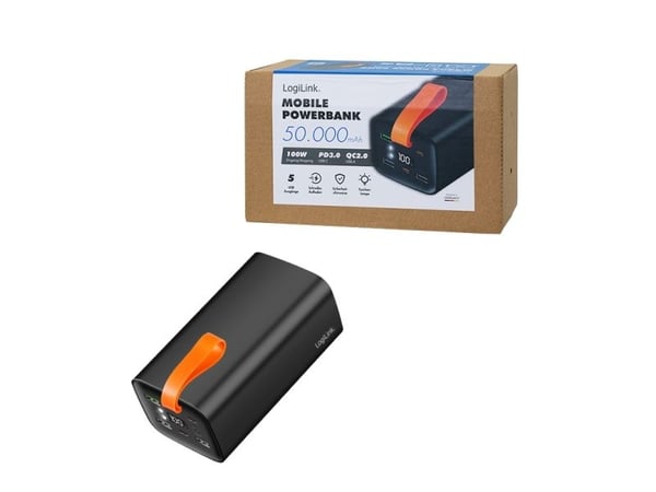 LogiLink PA0351, 50000 mAh, Lithium Polymer (LiPo), Power Delivery 3.0, Quick Charge 3.0, 100 W, Sort