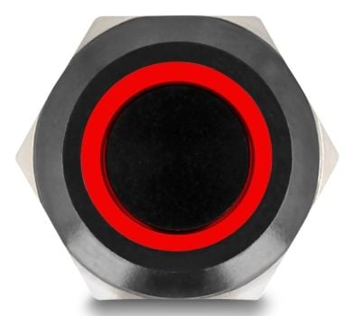 Delock trykkbryter for montering svart 12 mm 12 V 4 x loddetilkobling LED rød ring