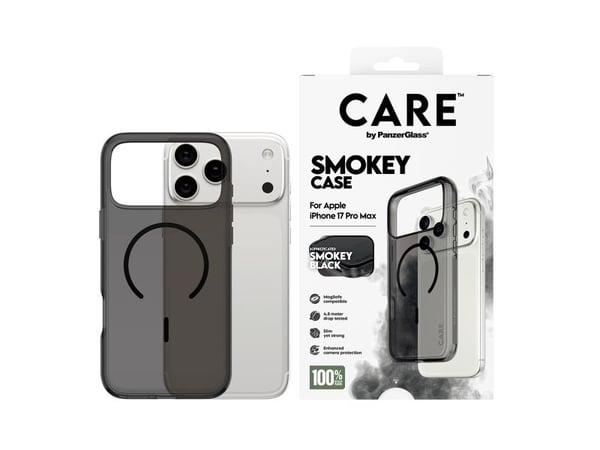 PanzerGlass CARE™ by ® Smokey Case w. Black MagSafe iPhone 17 Pro Max, Etui, Apple, Apple - iPhone 17 Pro Max, Svart