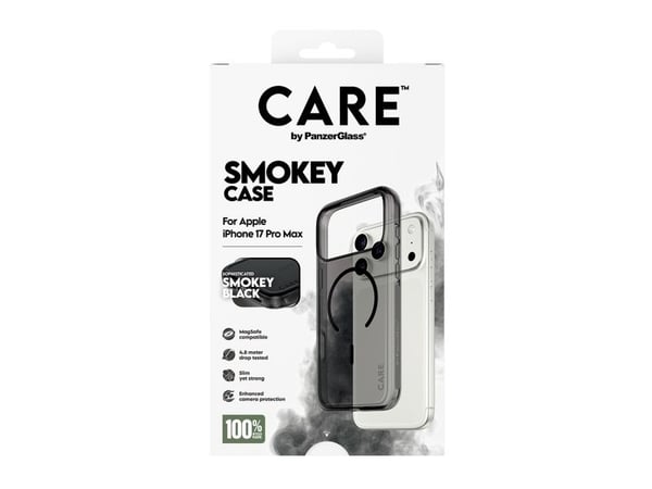 PanzerGlass CARE™ by ® Smokey Case w. Black MagSafe iPhone 17 Pro Max, Etui, Apple, Apple - iPhone 17 Pro Max, Svart