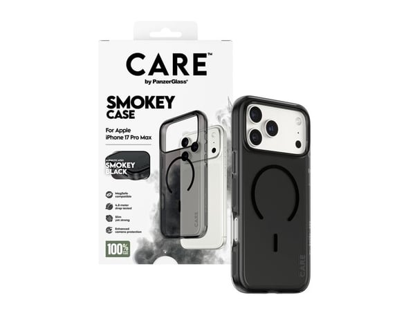 PanzerGlass CARE™ by ® Smokey Case w. Black MagSafe iPhone 17 Pro Max, Etui, Apple, Apple - iPhone 17 Pro Max, Svart