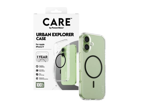 PanzerGlass CARE™ by ® Urban Explorer Case Transparent w. Black MagSafe iPhone 17, Etui, Apple, Apple - iPhone 17, Svart