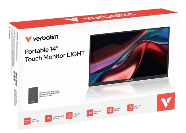 Verbatim - Light Series - LED-skjerm - 14" - portabel - berøringsskjerm - 1920 x 1080 Full HD (1080p) @ 60 Hz - IPS - 250 cd/m² - 1000:1 - 6 ms - H...