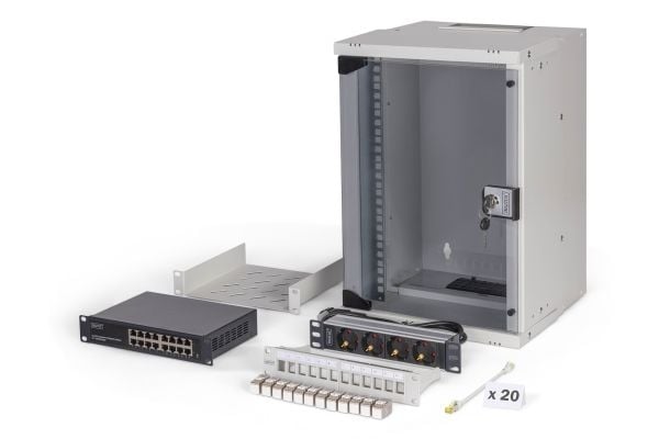 Digitus SOHO PRO Series - Skap - 315 x 300 mm (W x D) - veggmonterbar - RAL 7035, lysegrå - 9U - 10"
