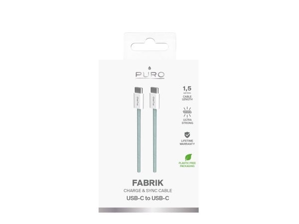 PURO PUCCCFABK415MTNGRN, 1,5 m, USB C, USB C, USB 2.0, Grønn, Hvit