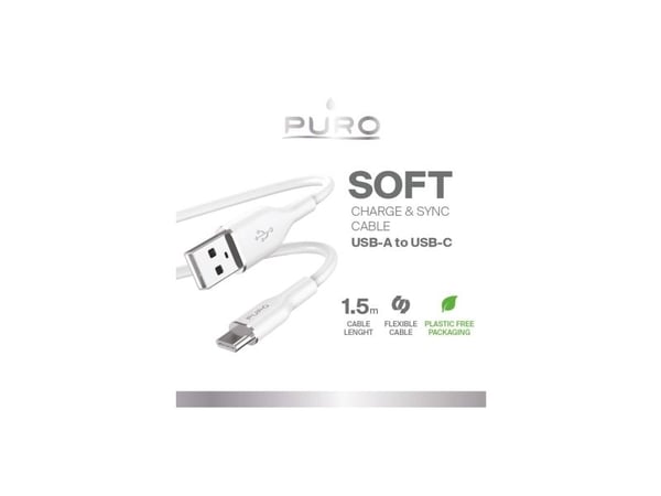 PURO PUUSBCICONWHI, 1,5 m, USB A, USB C, USB 3.2 Gen 1 (3.1 Gen 1), Hvid