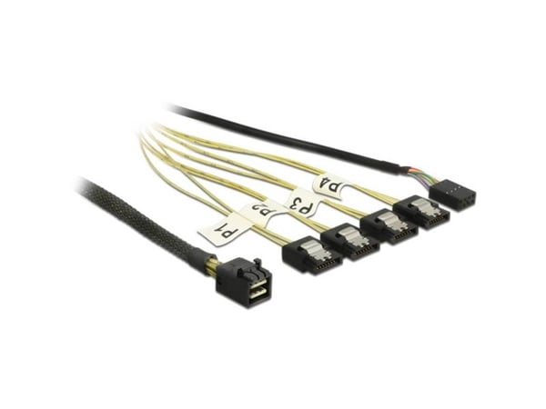Delock - SATA/SAS-kabel - SAS 6Gbit/s - 4 x Mini SAS HD (SFF-8643) (hann) til SATA, sidebånd - 1 m
