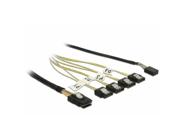 Delock - SAS intern kabel - SAS 6Gbit/s - Mini SAS (SFF-8087) til SATA, sidebånd - 1 m