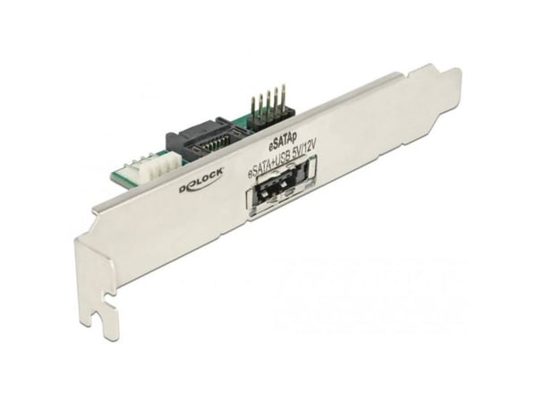 Delock Slot bracket 1 x eSATApd 5 V / 12 V - Intern til ekstern SATA-panel - 4-pin mini-strømkontakt, SATA, 9-pins USB-header til 11 pin USB/eSATA ...