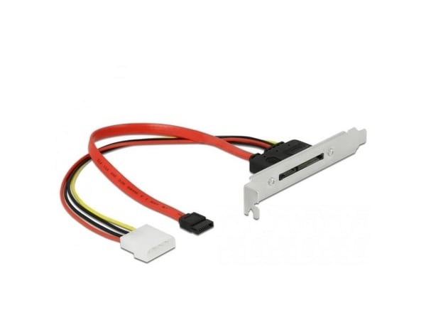 Delock Slot bracket with 1 x SATA 22 pin plug external - Intern til ekstern SATA-panel - Serial ATA 150/300/600 - 4-pin intern strøm, eSATA til SAT...