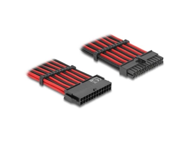 Delock - Strømforlengelseskabel - 24-pins ATX (hann) til 24-pins ATX (hunn) - 12 V - 30 cm - svart, rød