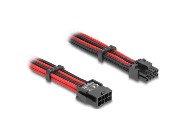 Delock - Strømforlengelseskabel - 8-pins EPS12V (hann) til 8-pins PCIe-strøm (6+2) (hunn) - 3.3 / 5 / 12 V - 30 cm - rød/svart