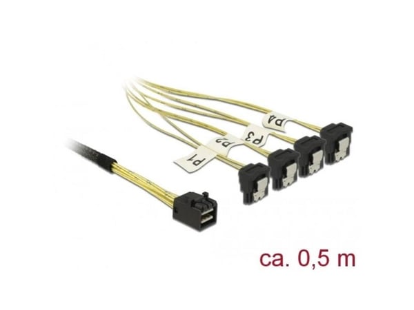 Delock - SATA/SAS-kabel - SAS 6Gbit/s - 4 x Mini SAS HD (SFF-8643) (P) til SATA (R) vinklet - 50 cm