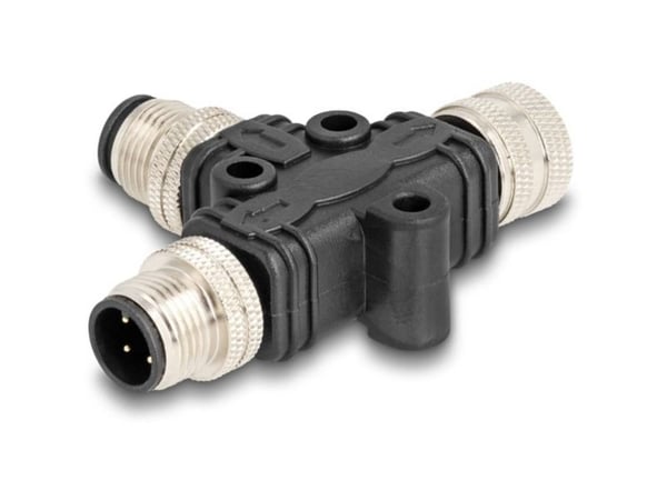 Delock - Strömdelare - 4 stifts M12 (hane) till 4 stifts M12 (hona) - 250 V - 4 A - A-kodad - svart