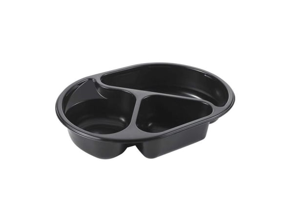 Plastbricka, Plus Pack SmartView, 3-fack oval 960 ml, 238x176x45 mm PP, svart, kartong a 240 st