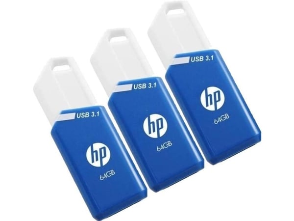 HP x755w Triple Pack, 64 GB, USB Type-A, 3.2 Gen 1 (3.1 Gen 1), 75 MB/s, Friktionslager, Blå, Vit