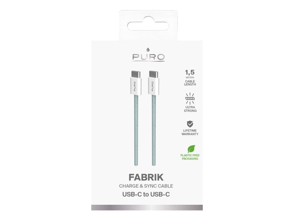 PURO PUCCCFABK415MTNGRN, 1,5 m, USB C, USB C, USB 2.0, Grønn, Hvit