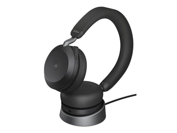 Jabra Evolve2 75 - Hodesett - on-ear - Bluetooth - trådløs - aktiv støydemping - USB-C - lydisolerende - svart - med ladestativ - Certified for Mic...