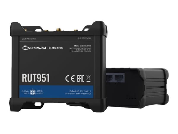 Teltonika RUT951 - Trådløs ruter - WWAN 3-portssvitsj 2,4 GHz - 3G, 4G - DIN-skinnemonterbar, overflatemonterbar, veggmonterbar