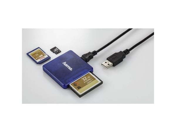 Hama 00124131, CF, MicroSD (TransFlash), MicroSDHC, MicroSDXC, SD, SDHC, SDXC, Blå, 480 Mbit/s, USB 2.0, 55,6 mm, 9,3 mm